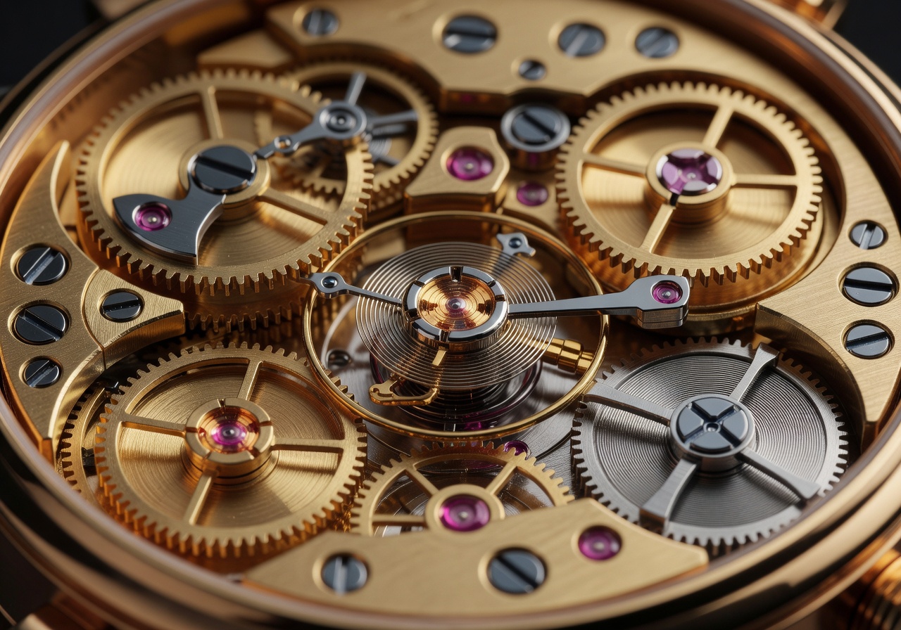 Macro detail of luxury watch mechanical movement